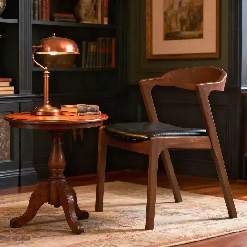 Homy Casa Set di 2 Sedie da Pranzo Mid-Century Moderne in Legno Massello con Seduta in Ecopelle, Piccoli Spazi, Riunioni Festive, Noce e Nero