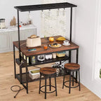 Kitchen Island, 47 Kitchen Island with Storage & Seating - 3-Tier Bakers Rack/Microwave Stand (5 Hooks) Multi-Function Table for Small Kitchens