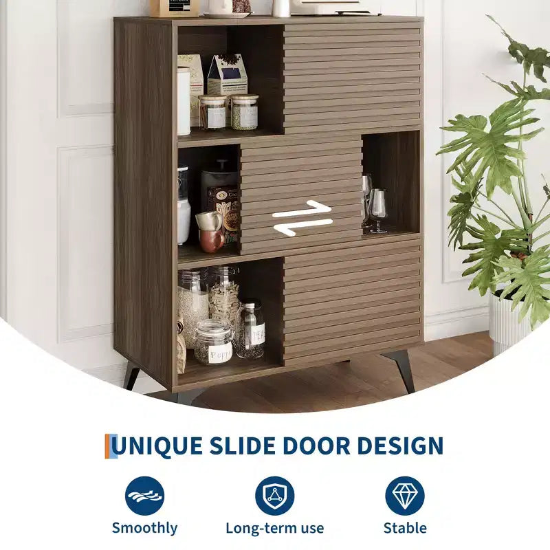 Mobile contenitore Mid-Century Modern con ante, mobiletto portaoggetti a 3 ripiani in legno per soggiorno e sala da pranzo