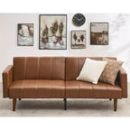 Divano Letto Futon 75 Mid-Century, Divano Letto Trasformabile in Pelle PU con Schienale Regolabile, Divanetto e Tasche Laterali per Soggiorno e Camera da Letto