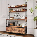 Mobile da Cucina a 5 Ripiani Marrone Vintage con Stazione di Ricarica e Cassetti C Scaffale Industriale per Microonde/Coffee Bar Stile Farmhouse per Cucina/Ufficio
