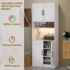 Dispensa con luce a LED, 71" Credenza da Cucina con Supporto per Microonde per Sala da Pranzo e Soggiorno