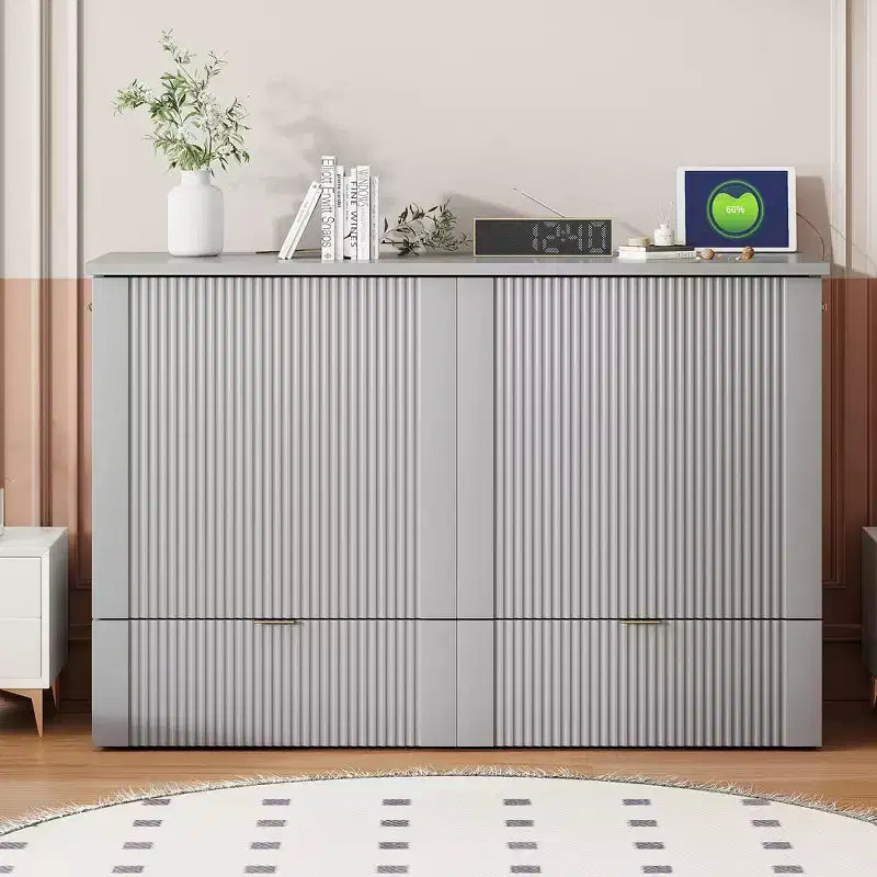 Letto a scomparsa matrimoniale/queen con cassetto, prese e porte USB, letto pieghevole a muro con armadio - ModernLuxe