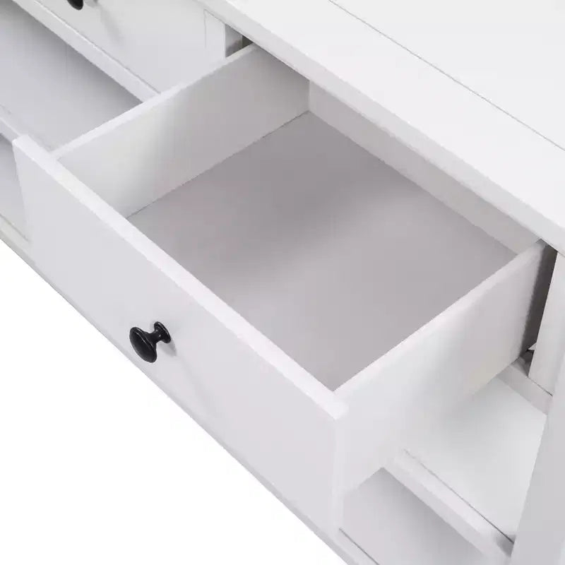 Consolle Bellemave dal design retrò con due ripiani aperti, struttura e gambe in legno massello di pino per soggiorno (bianco anticato)
