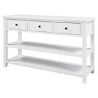 Consolle Bellemave dal design retrò con due ripiani aperti, struttura e gambe in legno massello di pino per soggiorno (bianco anticato)