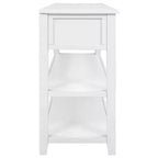 Consolle Bellemave dal design retrò con due ripiani aperti, struttura e gambe in legno massello di pino per soggiorno (bianco anticato)