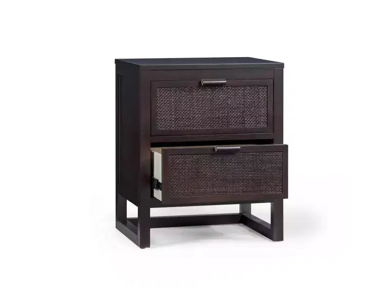 Comodino con 2 cassetti Hatteras Modern Boho con legno massello e dettagli in rattan naturale - Teamson Home