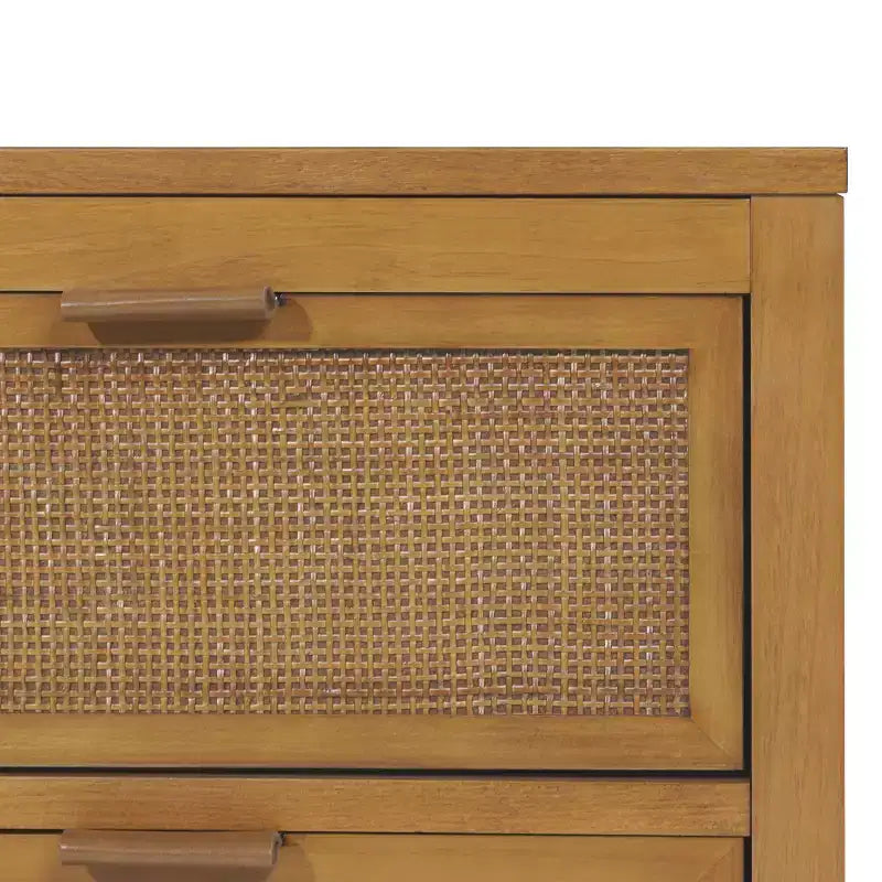 Comodino con 2 cassetti Hatteras Modern Boho con legno massello e dettagli in rattan naturale - Teamson Home