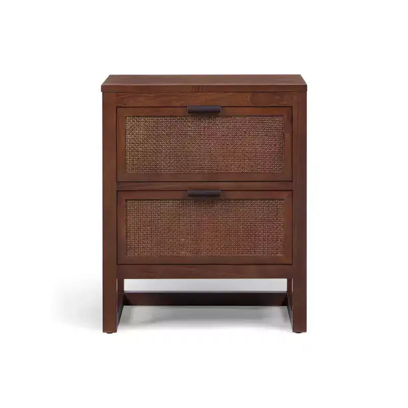Comodino con 2 cassetti Hatteras Modern Boho con legno massello e dettagli in rattan naturale - Teamson Home