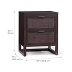 Comodino con 2 cassetti Hatteras Modern Boho con legno massello e dettagli in rattan naturale - Teamson Home