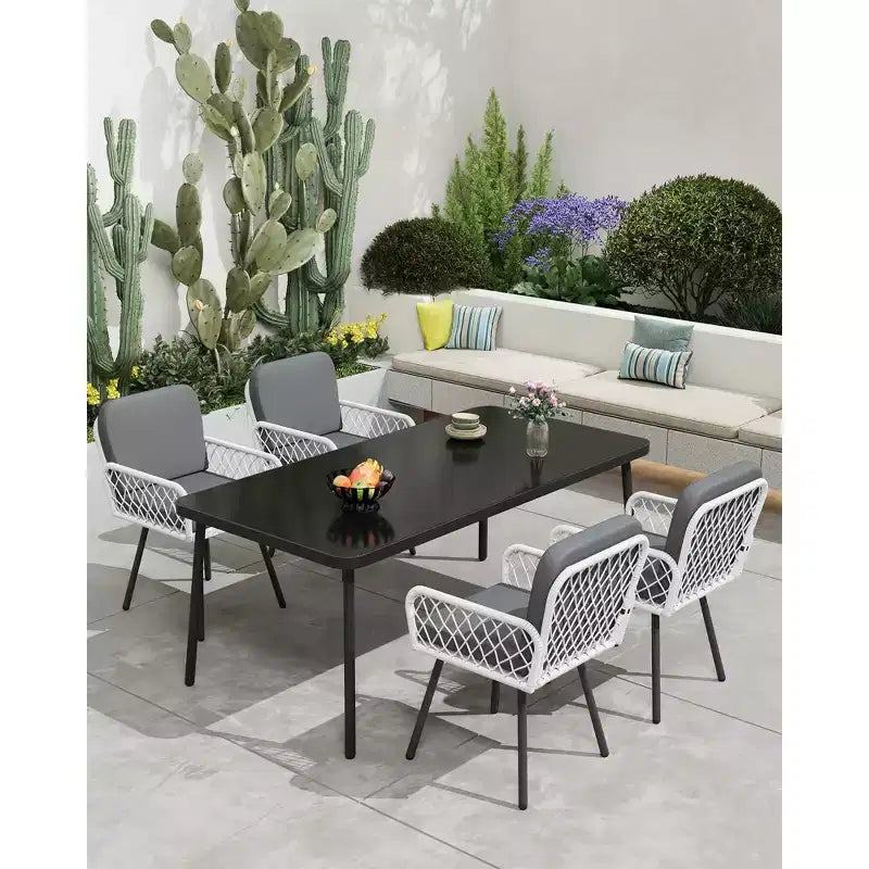 Set di 4 sedie da pranzo per esterni, poltrone da giardino per tutte le stagioni con cuscini e rattan intrecciato a mano