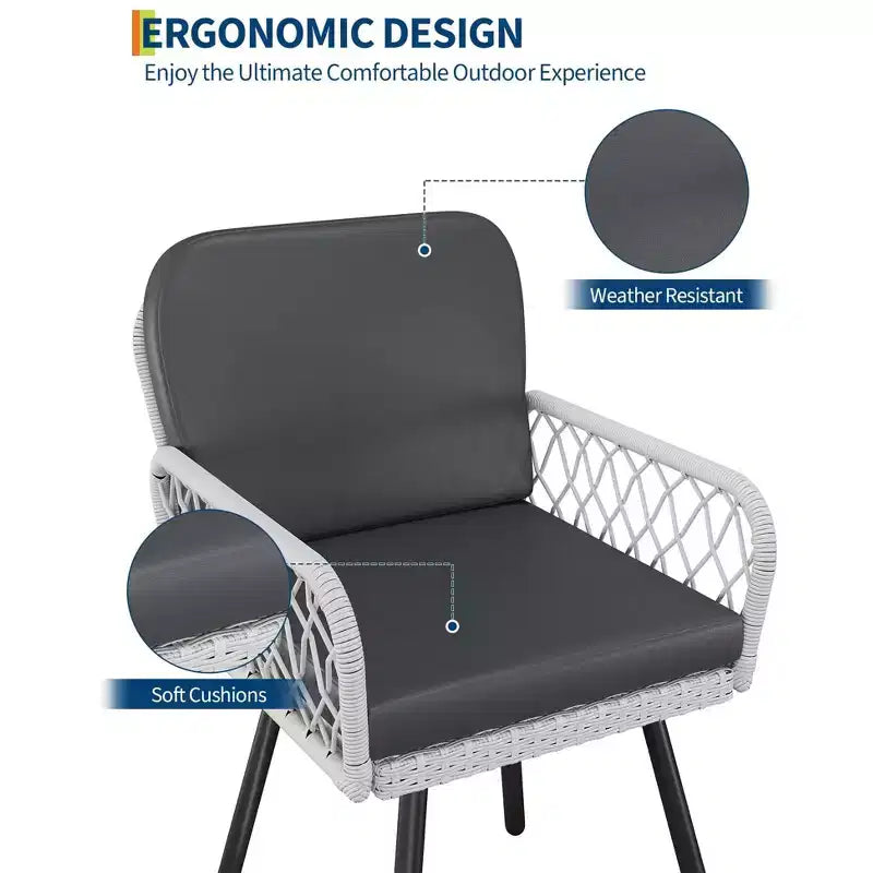 Set di 4 sedie da pranzo per esterni, poltrone da giardino per tutte le stagioni con cuscini e rattan intrecciato a mano