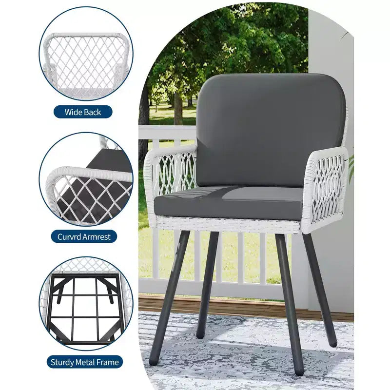 Set di 4 sedie da pranzo per esterni, poltrone da giardino per tutte le stagioni con cuscini e rattan intrecciato a mano