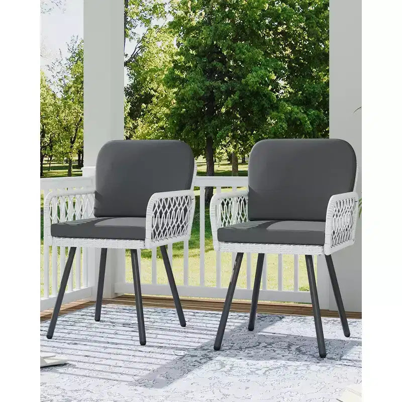 Set di 4 sedie da pranzo per esterni, poltrone da giardino per tutte le stagioni con cuscini e rattan intrecciato a mano