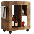 Mobile Bar Rustico Homy Casa con Piano in Marmo e Ruote, Marrone Carrello Contenitore Mobile per Cucina e Soggiorno