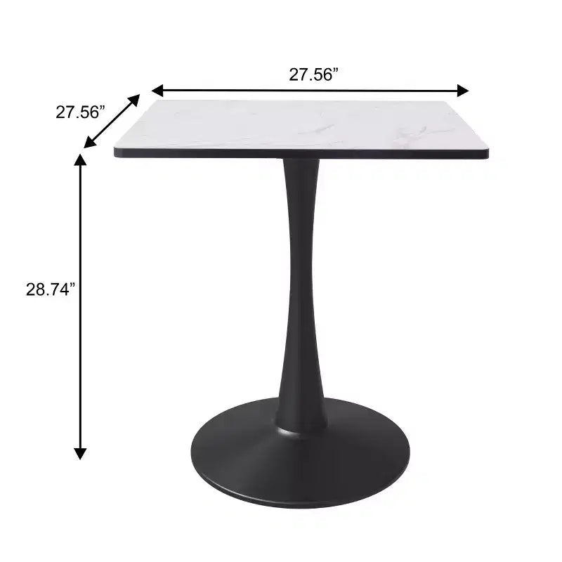 LeisureMod Bristol Tavolo da pranzo quadrato con piano in MDF e base a piedistallo in acciaio nero per cucina e sala da pranzo moderne