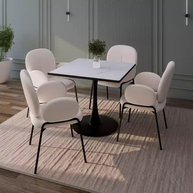 LeisureMod Bristol Tavolo da pranzo quadrato con piano in MDF e base a piedistallo in acciaio nero per cucina e sala da pranzo moderne