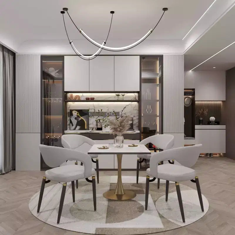 Tavolo da pranzo quadrato LeisureMod Bristol – Piano in MDF bianco marmorizzato con base a piedistallo in acciaio color oro, per cucina moderna, sala da pranzo, bar, piccoli appartamenti