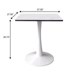 Tavolo da pranzo quadrato LeisureMod Bristol con ripiano in MDF effetto marmo bianco e base a piedistallo in acciaio bianco per cucina e sala da pranzo moderne