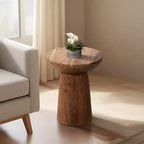 Accent Table Wood Ribbed Base Casual Style for Living Room Bedroom Office - 20 Brown
