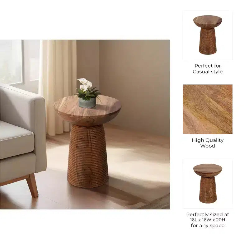 Tavolino da salotto con base in legno a coste, stile casual, per soggiorno, camera da letto, ufficio - 20 Marrone
