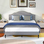 BestMassage Upholstered Platform Bed Frame with Headboard Fabric Mattress Foundation No Box Spring Needed(Grey, Queen)