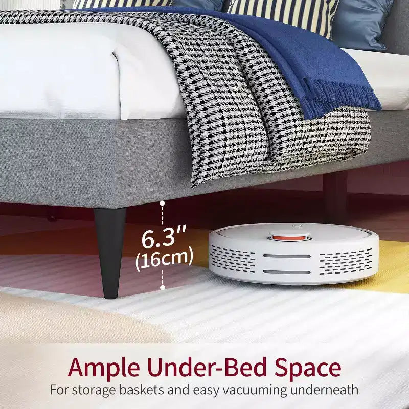 Struttura letto imbottita BestMassage con testiera, base per materasso in tessuto, nessun sommier richiesto (grigio, queen size)