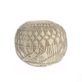 HomeRoots 20 Cream Cotton Tufted Round Geometric Pouf Ottoman