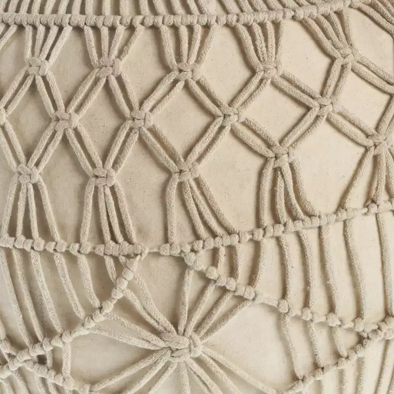 HomeRoots Pouf-Ottoman Rotondo Geometrico a Ciuffi in Cotone Crema 20