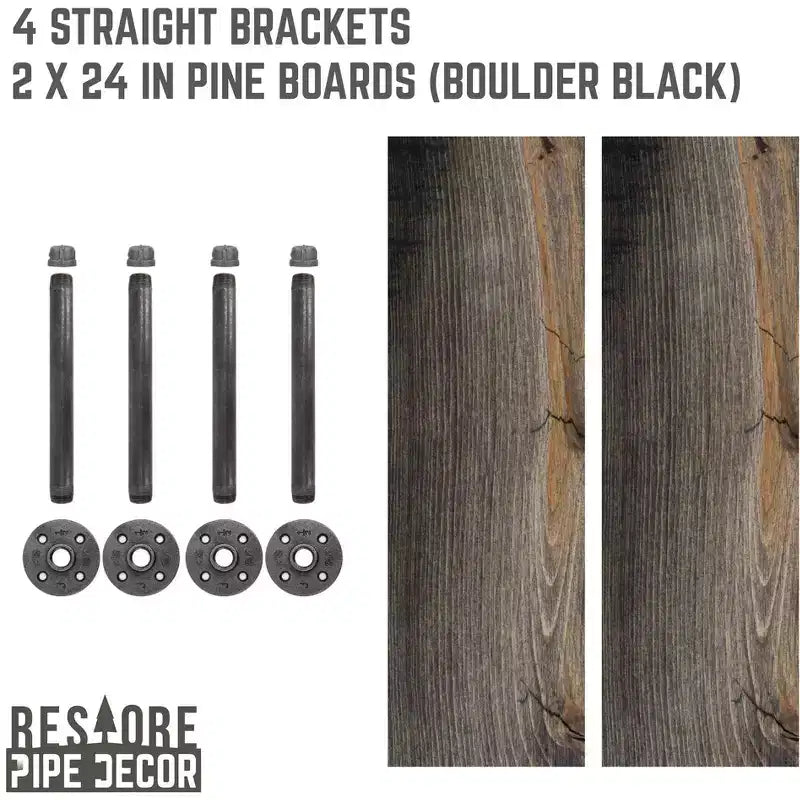 RESTORE Boulder Black Mensole da 24 pollici con staffe diritte di Pipe Decor