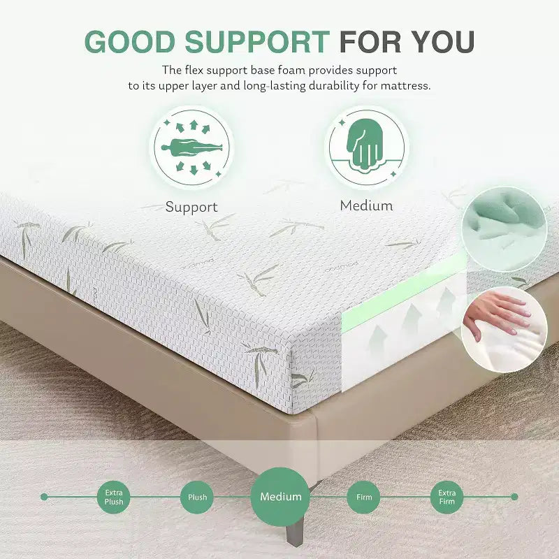 Materasso in memory foam da 8-10 pollici in scatola, schiuma gel medio-rigida con rivestimento rinfrescante in bambù, senza fibra di vetro, certificato CertiPUR-US