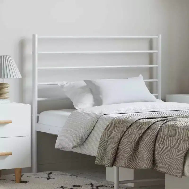 vidaXL Testiera in Metallo da 90 cm per Letti Singoli/Singoli XL, Testiera Durevole in Acciaio per Camera da Letto Moderna Minimalista, Montaggio Semplice, Bianca