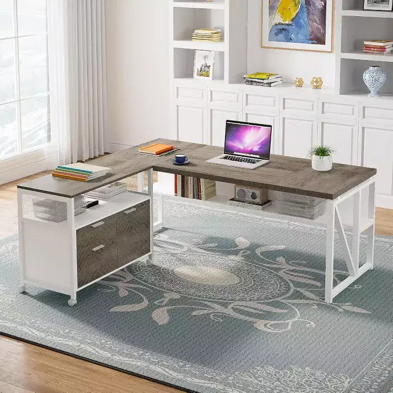 Scrivania a L Lantine con cassetti, scrivania direzionale per computer da 63 pollici e schedario laterale, set di 2 mobili per ufficio domestico