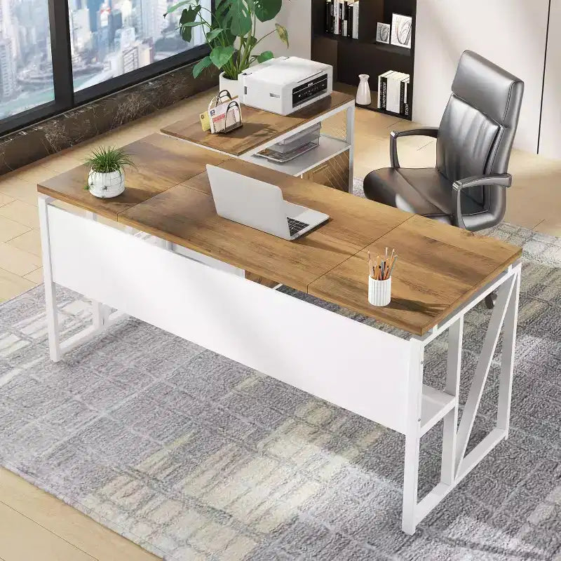 Scrivania a L Lantine con cassetti, scrivania direzionale per computer da 63 pollici e schedario laterale, set di 2 mobili per ufficio domestico