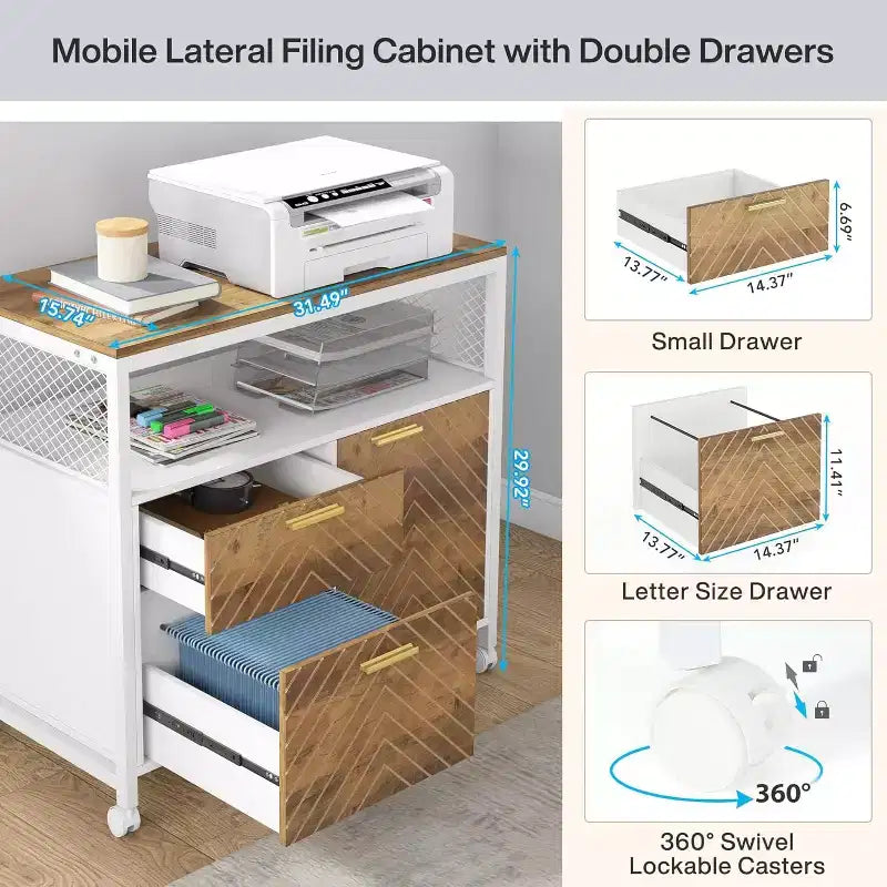 Scrivania a L Lantine con cassetti, scrivania direzionale per computer da 63 pollici e schedario laterale, set di 2 mobili per ufficio domestico