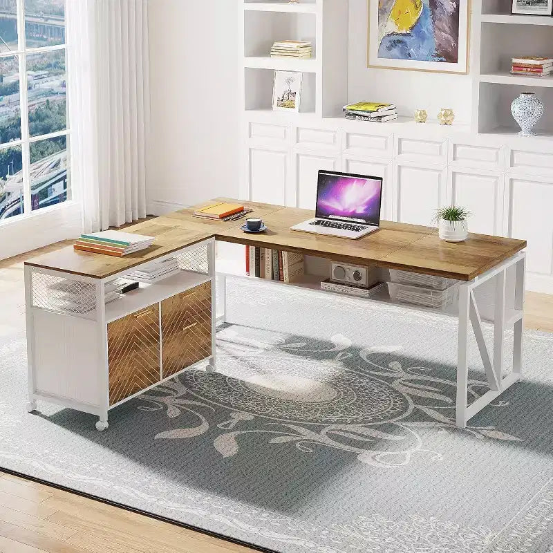 Scrivania a L Lantine con cassetti, scrivania direzionale per computer da 63 pollici e schedario laterale, set di 2 mobili per ufficio domestico