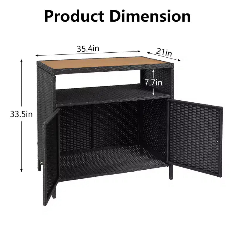 Mobiletto portaoggetti GustoWave in vimini per patio, mobiletto buffet da esterno impermeabile, tavolo da bar per patio con due ante e ripiani, credenza in vimini
