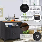 Mobiletto portaoggetti GustoWave in vimini per patio, mobiletto buffet da esterno impermeabile, tavolo da bar per patio con due ante e ripiani, credenza in vimini