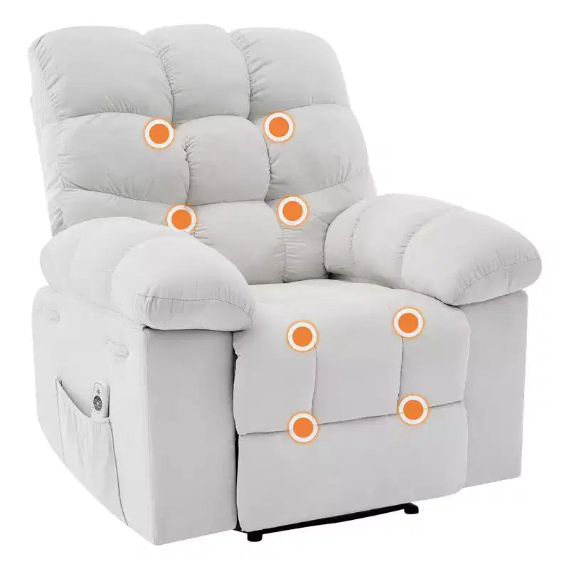 Family lazy recliner with wide rocker, breathable fabric, massage and heating function, 2 side pockets, perfect for living room and bedroom