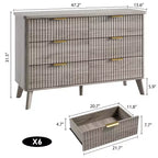 Comò a 6 cassetti con scanalature, cassettiera moderna larga 120 cm con maniglie in metallo, comò con profilo curvo, mobile porta TV, organizer per cassetti in legno per camera da letto