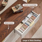 Comò a 6 cassetti con scanalature, cassettiera moderna larga 120 cm con maniglie in metallo, comò con profilo curvo, mobile porta TV, organizer per cassetti in legno per camera da letto