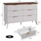 Comò a 6 cassetti con scanalature, cassettiera moderna larga 120 cm con maniglie in metallo, comò con profilo curvo, mobile porta TV, organizer per cassetti in legno per camera da letto