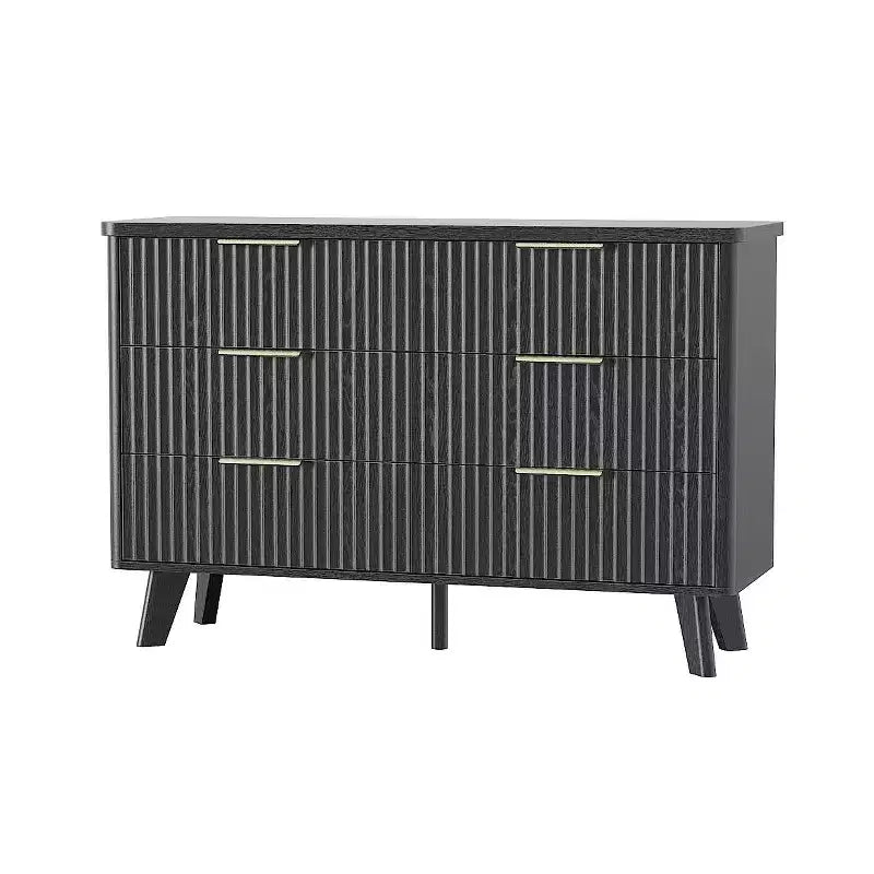 Fluted 6 Drawers Dresser, 47.2 Wide Modern Chest of Drawers with Metal Handle, Curved Profile Dresser TV Stand, Wooden Drawer Organizer for Bedroom