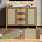 COZONY Credenza Moderna in Rattan, Madia 120 cm con Cassetti e Ante, Organizer Multifunzionale per la Casa 3 pz con 3 colli di spedizione