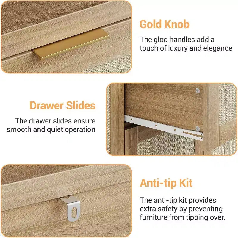 COZONY Credenza Moderna in Rattan, Madia 120 cm con Cassetti e Ante, Organizer Multifunzionale per la Casa 3 pz con 3 colli di spedizione
