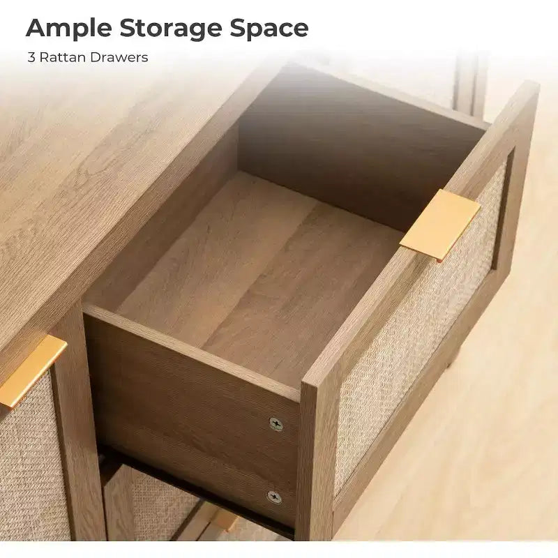 COZONY Credenza Moderna in Rattan, Madia 120 cm con Cassetti e Ante, Organizer Multifunzionale per la Casa 3 pz con 3 colli di spedizione