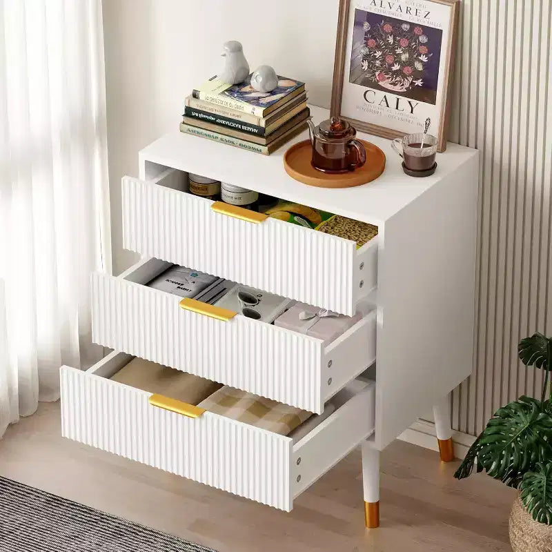 COZONY Cassettiera scanalata a 3 cassetti, Mobile contenitore moderno in legno, Comò da camera da letto con dispositivo antiribaltamento 2 pz con spedizione in 2 scatole