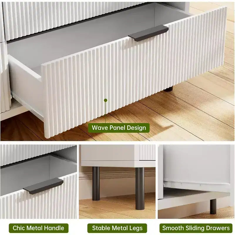 COZONY Cassettiera ondulata scanalata a 3 cassetti, Mobile contenitore moderno in legno con gambe in metallo, Organizzatore cassettiera da camera da letto 2 pezzi con spedizione in 2 scatole