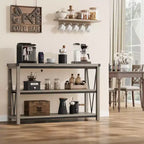 Tavolo Consolle Rustico, Tavolo da Ingresso Stretto Lungo 119 cm con Ripiani, Consolle in Legno a 3 Livelli per Soggiorno, Tavolini Sottili Dietro il Divano