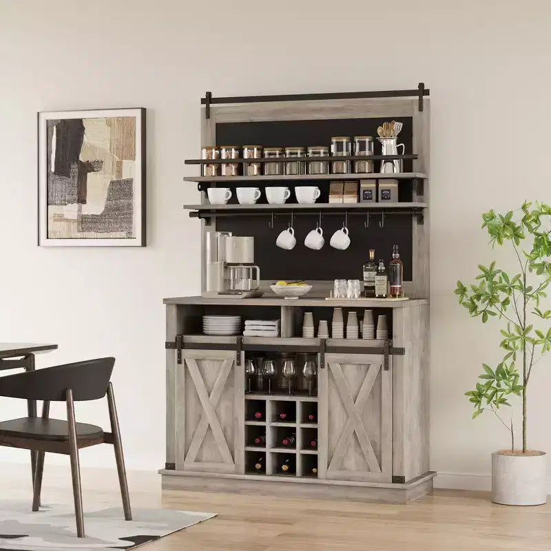 Mobile bar con spazio contenitore, credenza alta da caffè, dispensa grande da cucina con ante scorrevoli